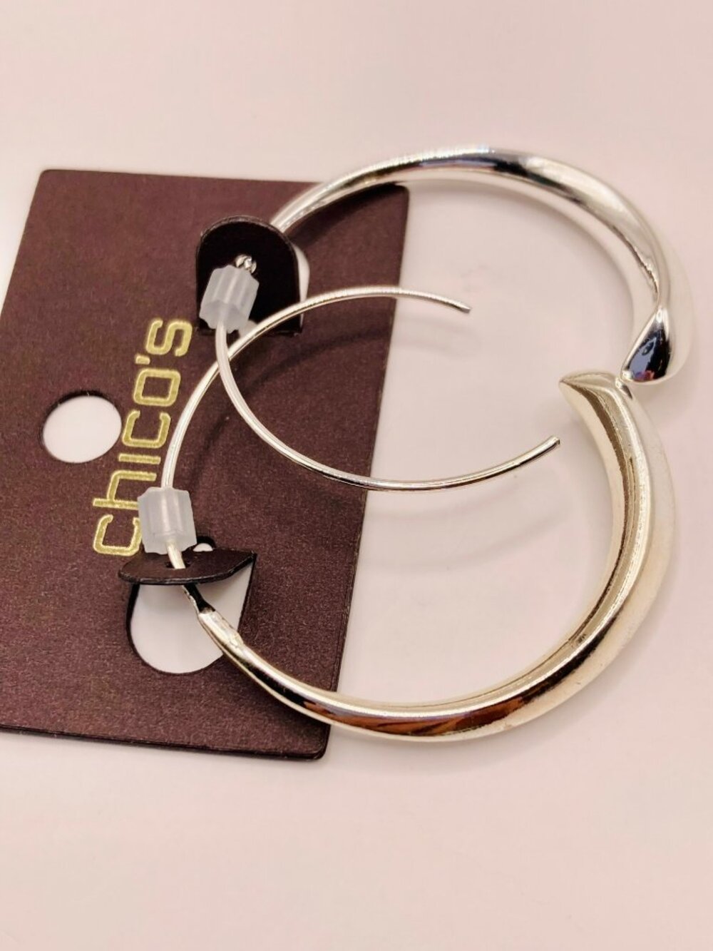 Chicos New Silver-Tone Open Hoop Earrings -72B - Picture 3 of 5